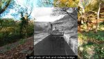 Old photograph overlaid over current scene at crossing of the Glamorganshire Canal by the Cardiff Railway